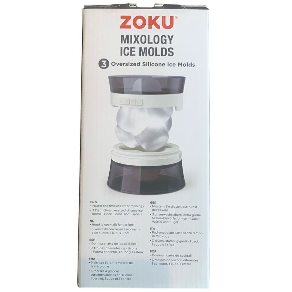 ZOKU Black Geometric Mixology Silicone Ice Molds - Set of 3 Sphere, Cube, Jack